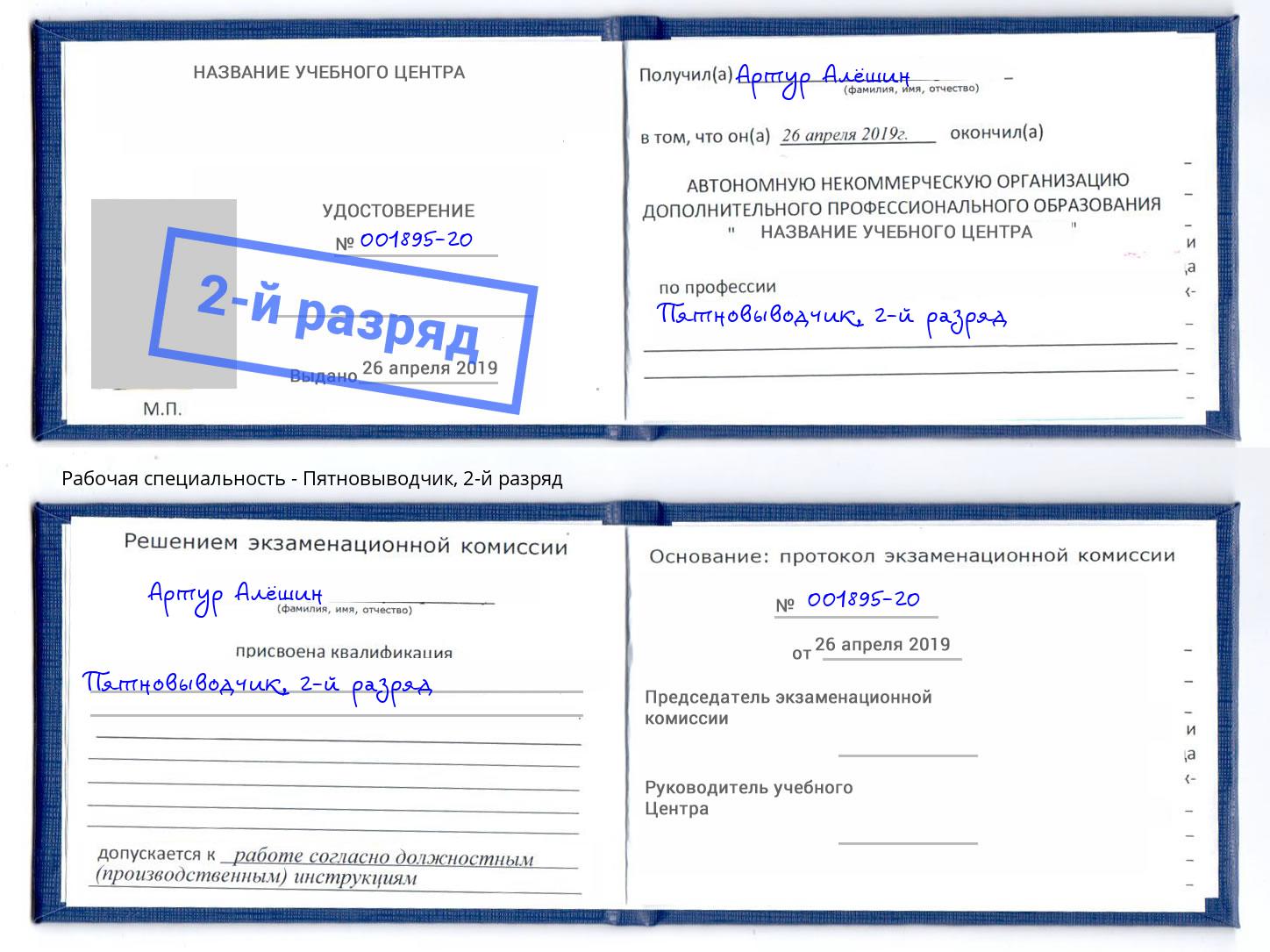 корочка 2-й разряд Пятновыводчик Вологда