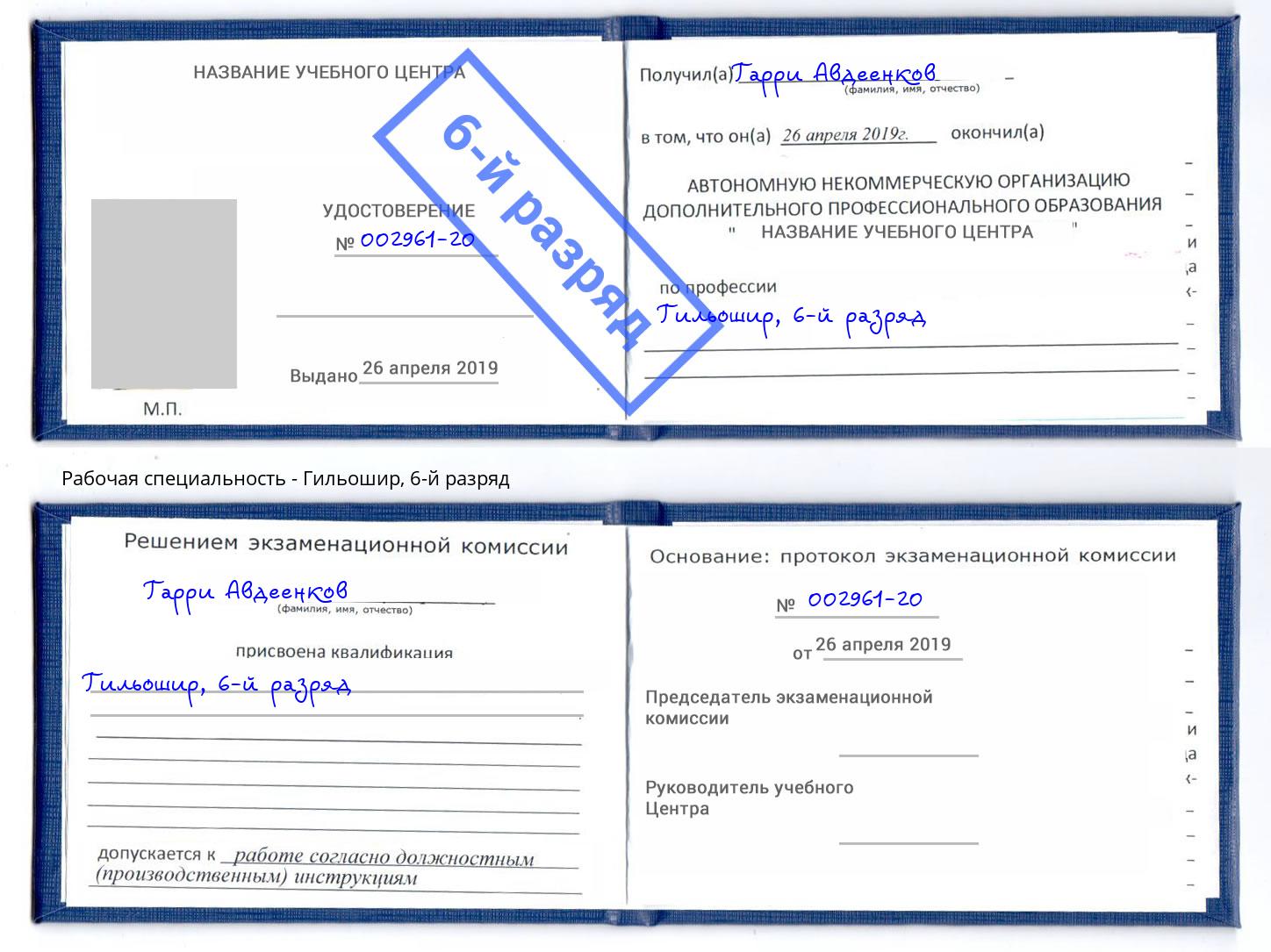 корочка 6-й разряд Гильошир Вологда