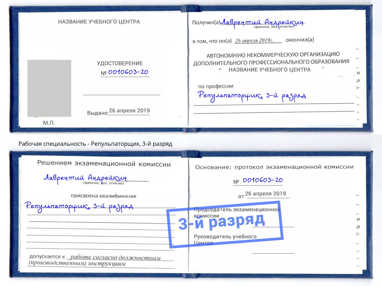 корочка 3-й разряд Репульпаторщик Вологда