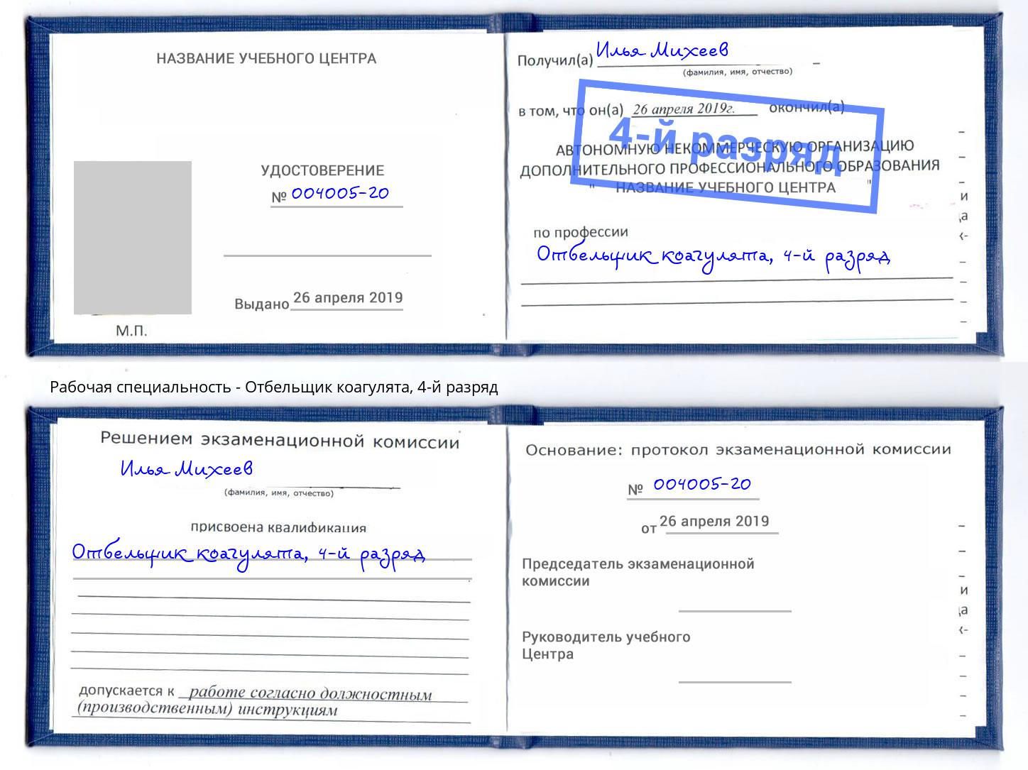 корочка 4-й разряд Отбельщик коагулята Вологда
