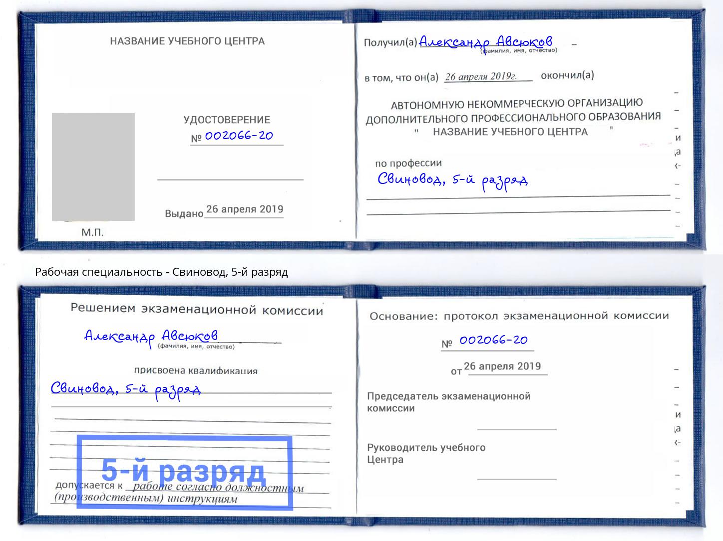 корочка 5-й разряд Свиновод Вологда