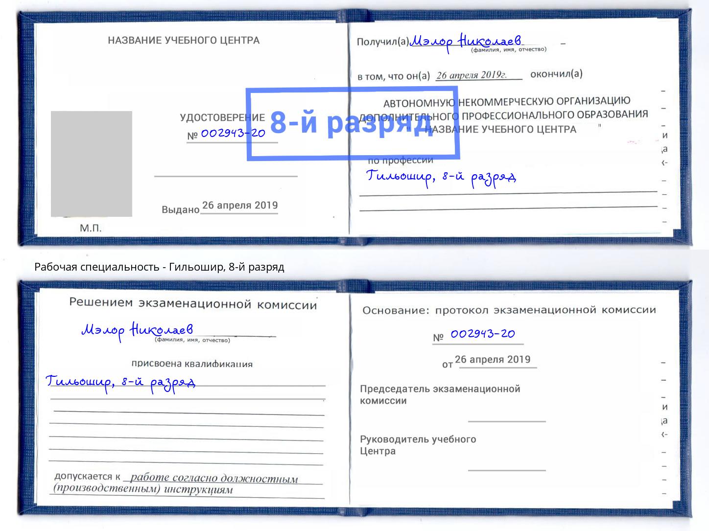 корочка 8-й разряд Гильошир Вологда