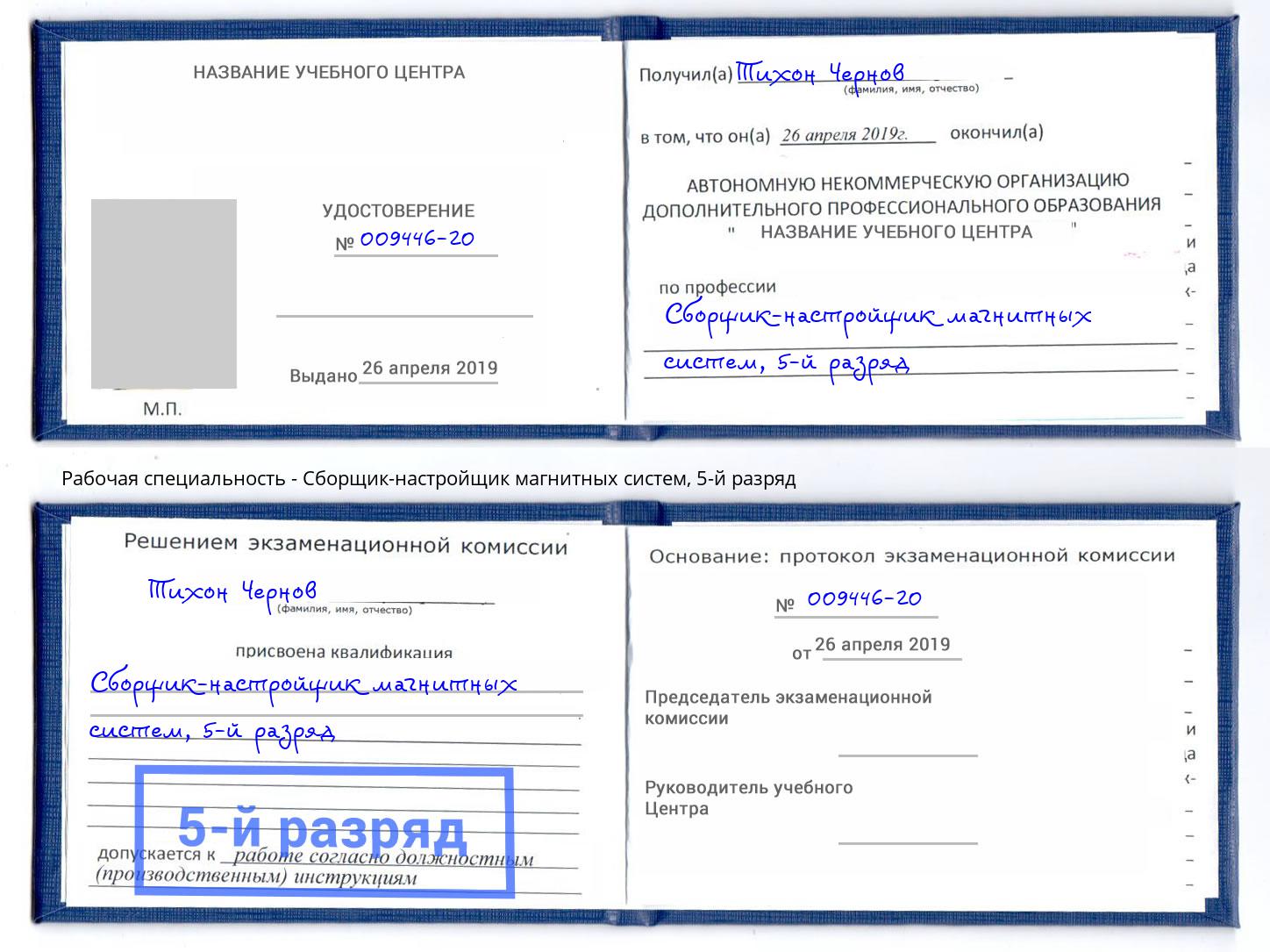 корочка 5-й разряд Сборщик-настройщик магнитных систем Вологда