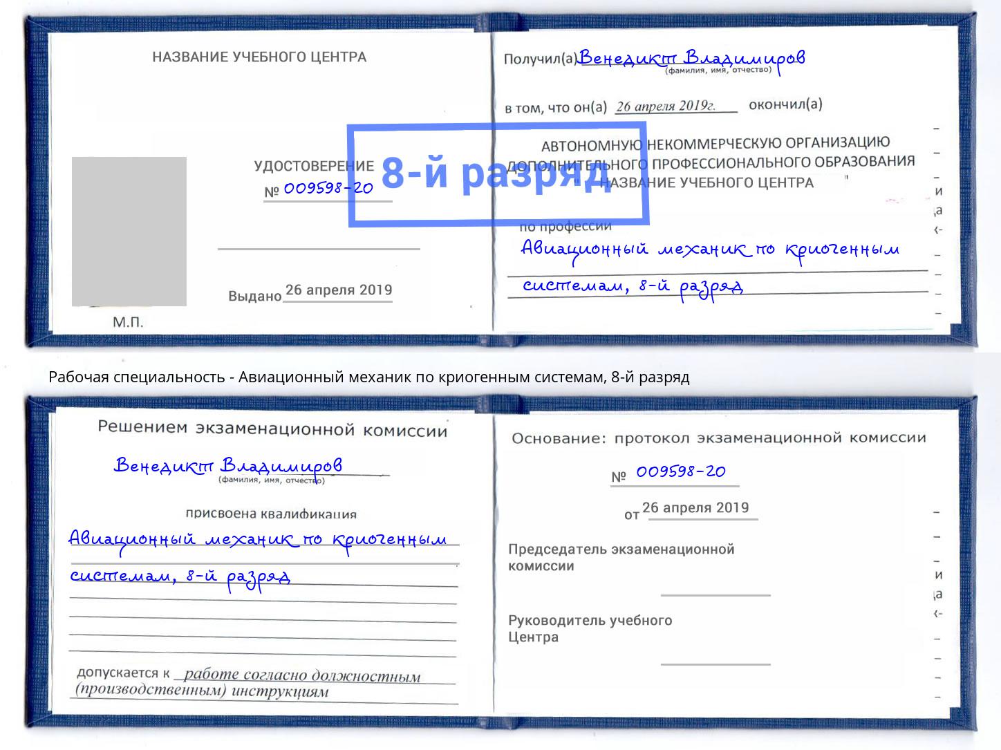 корочка 8-й разряд Авиационный механик по криогенным системам Вологда